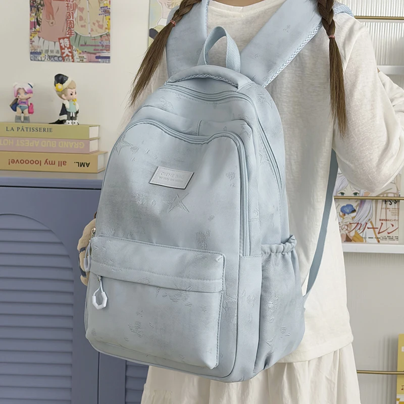 Women's Backpack Big Capacity Female Multi-pocket Casual Woman Travel Bag Star Printing Schoolbag for Teenage Girl Book Knapsack