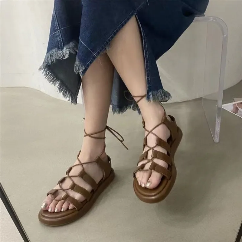 2024 Summer Women Fashion Woman Thick Bottom Gladiator Sandals For Women Platform Flats Cross Strap Sandalias Female Shoes Q127