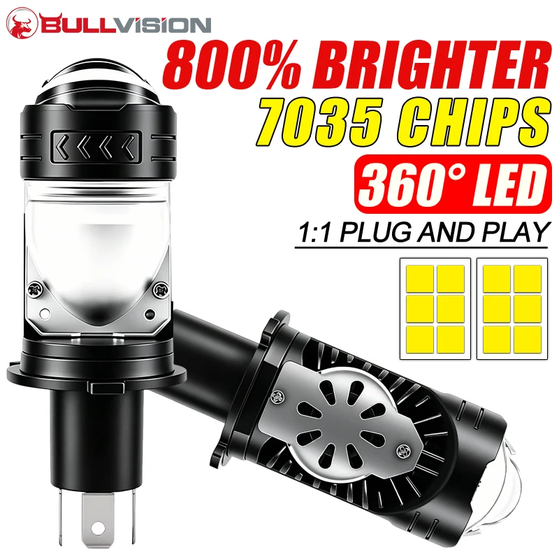H4 Bi LED Projector Headlights Bulbs Powerful Led Mini Lens Canbus Turbo Motorcycle Car Lights Spotlight Upgrade Automotive Lamp