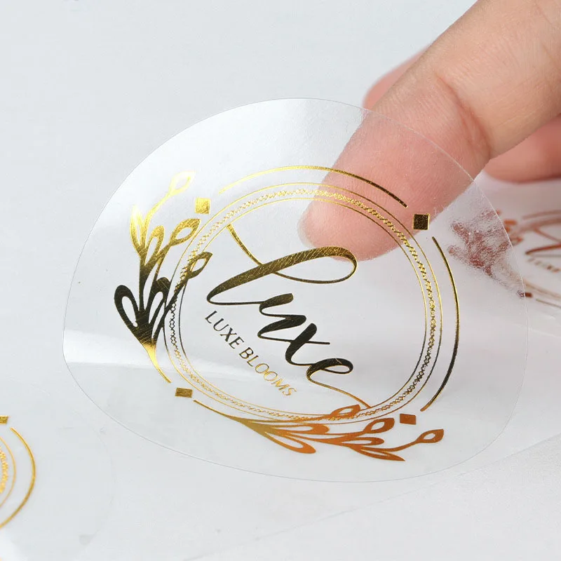 100 Pcs/Gold Foil Sticker Custom Business Logo Wedding Custom Label Golden Packaging Round Transparent Label