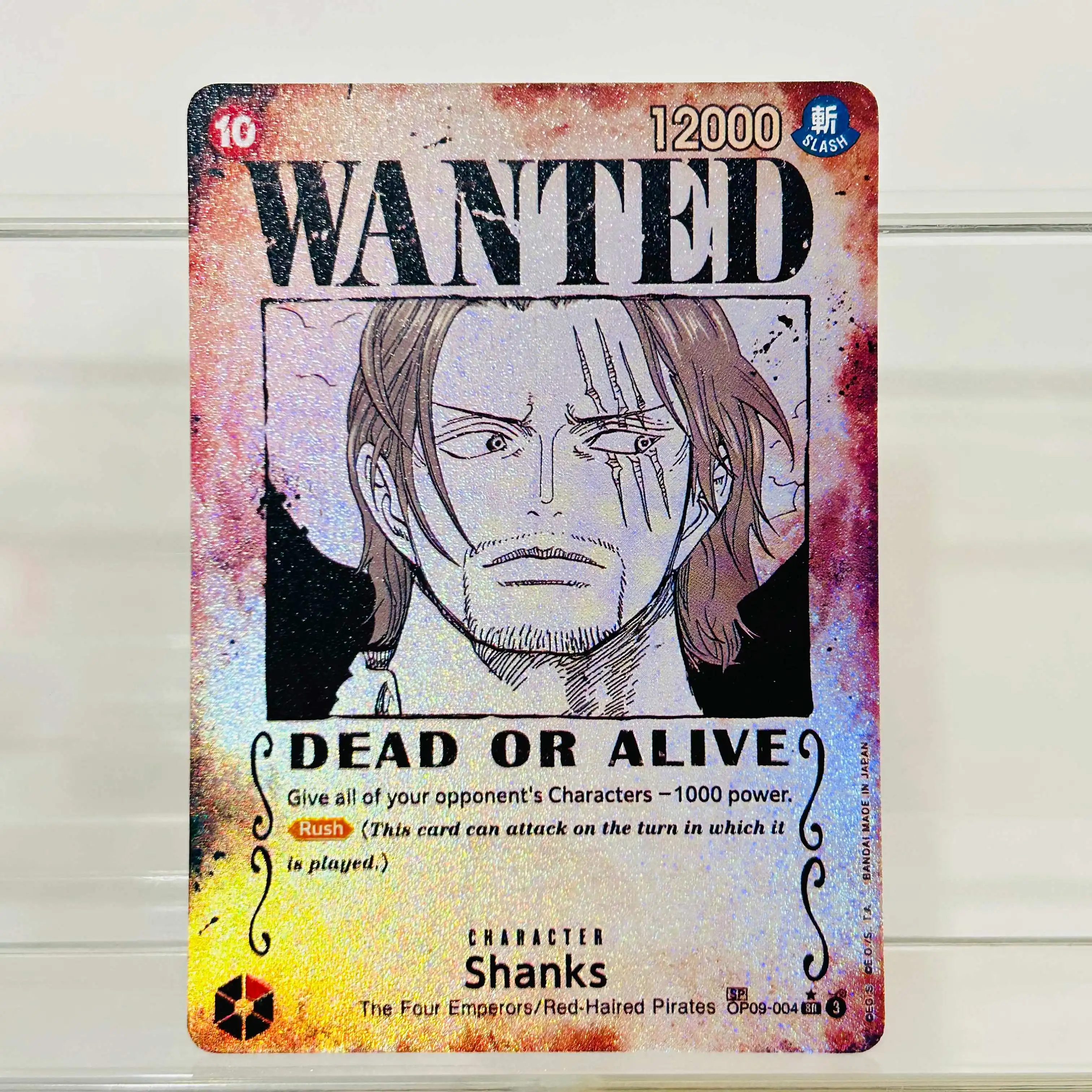 Tarjeta Coleccionable de One Piece Shanks OP09-004 SP, Tarjeta con Textura Holográfica, Tarjeta de Colección de Anime Premium DIY
