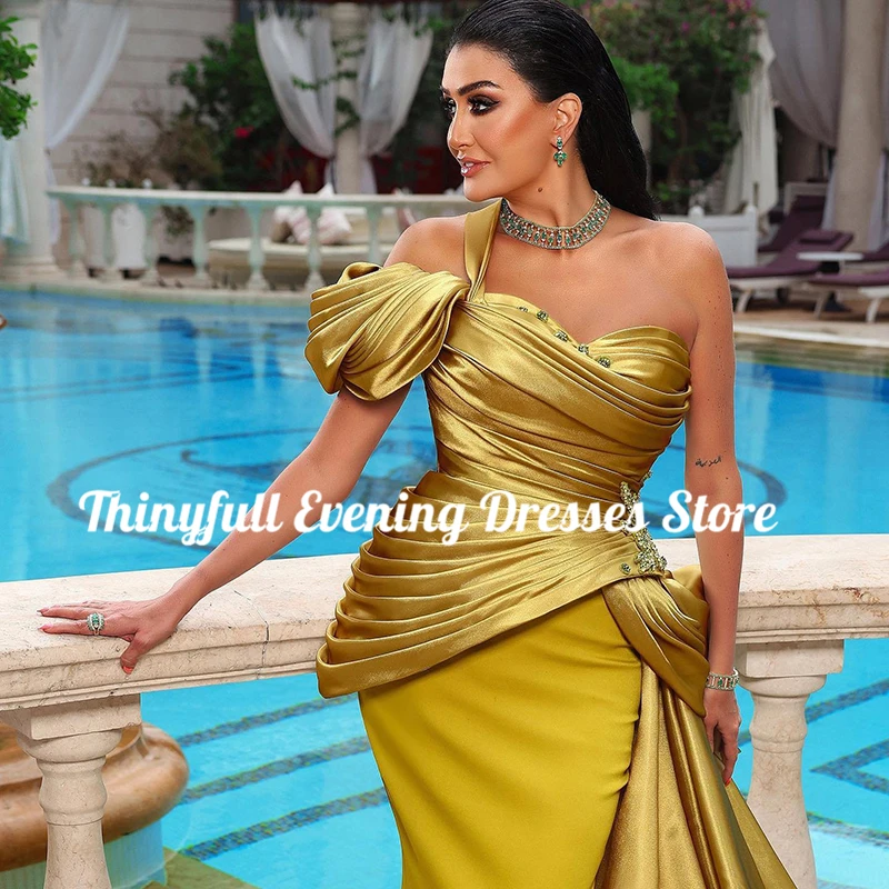 Thinyfull Formal Prom Evening Dresses Mermaid Beadings One Shoulder Night Dress Saudi Arabia Cocktail Party Gowns Custom Size