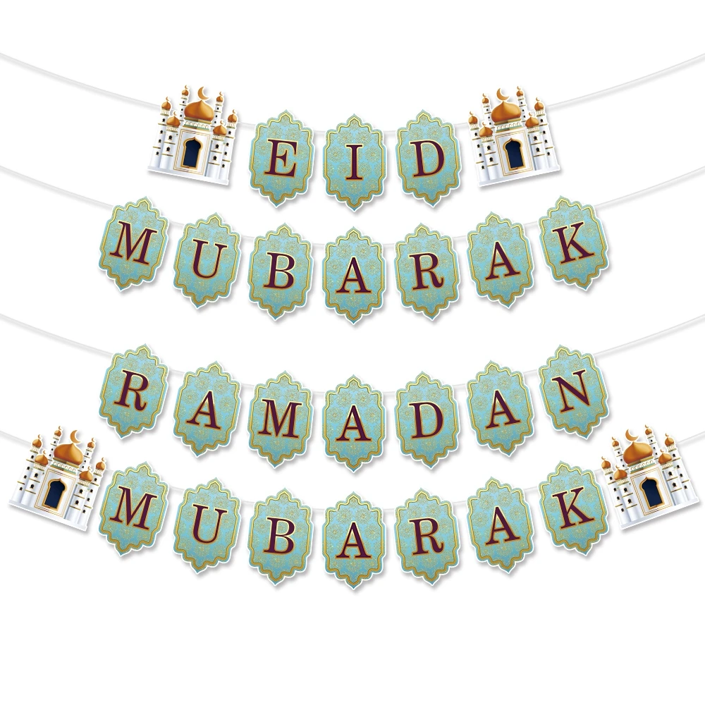 EID Mubarak Banner Glitter Star Moon Letter Paper Bunting Garland Islamic Muslim Party Ramadan Kareem Decorations for Home 2025