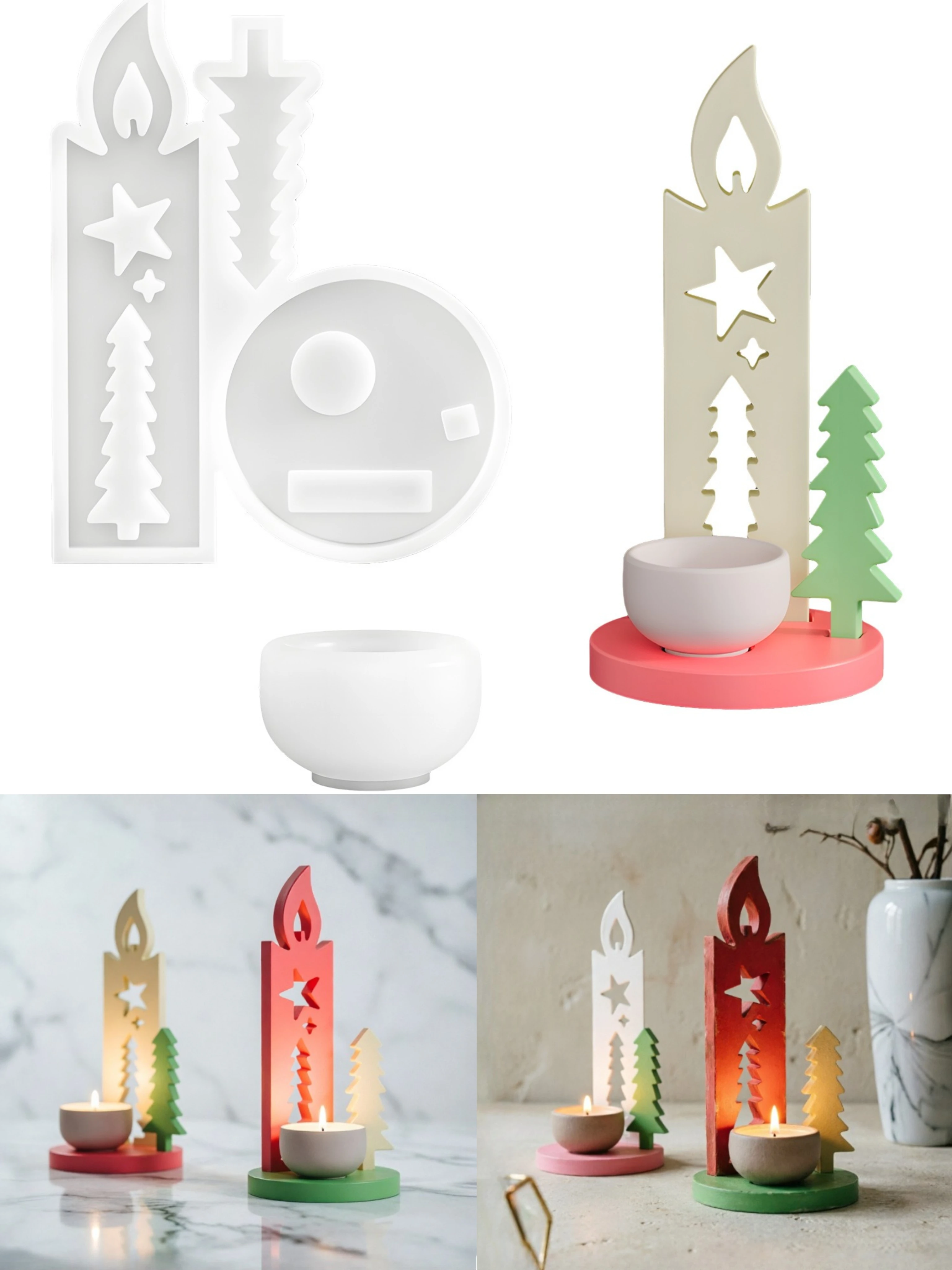 

Christmas Tree Insert Candle Stand Mold DIY Atmosphere Candle Epoxy Resin Home Decor Silicone Mold