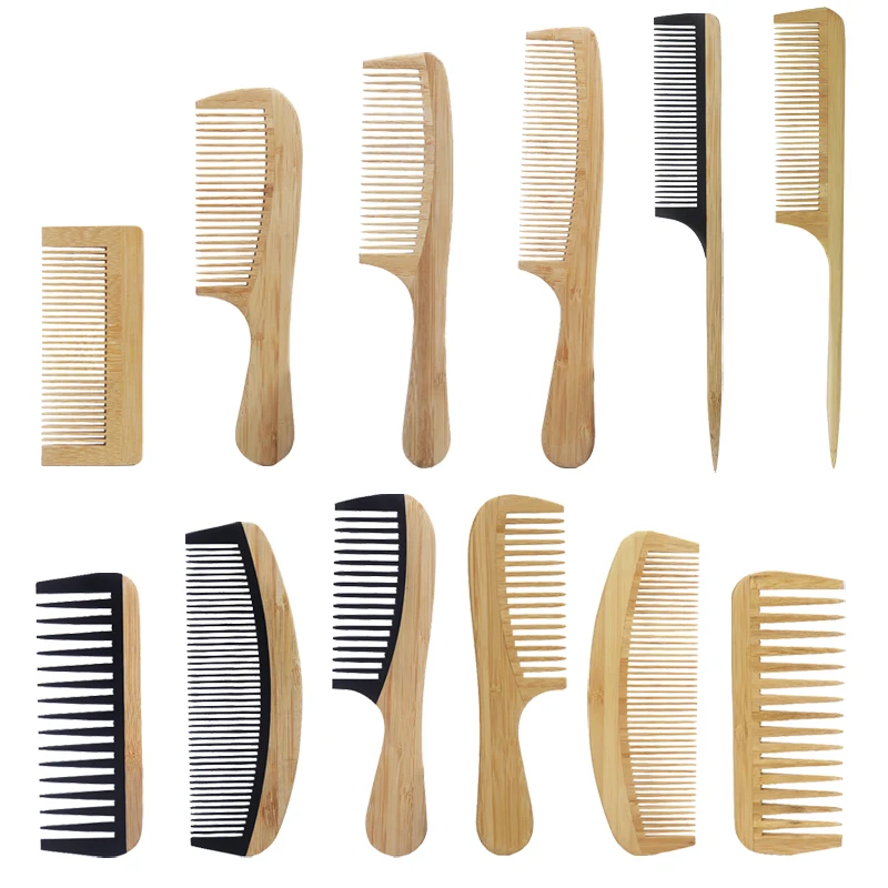 1 natural bamboo and wood comb, smooth hair, anti-static scalp massage bamboo and wood comb, hairstyle comb