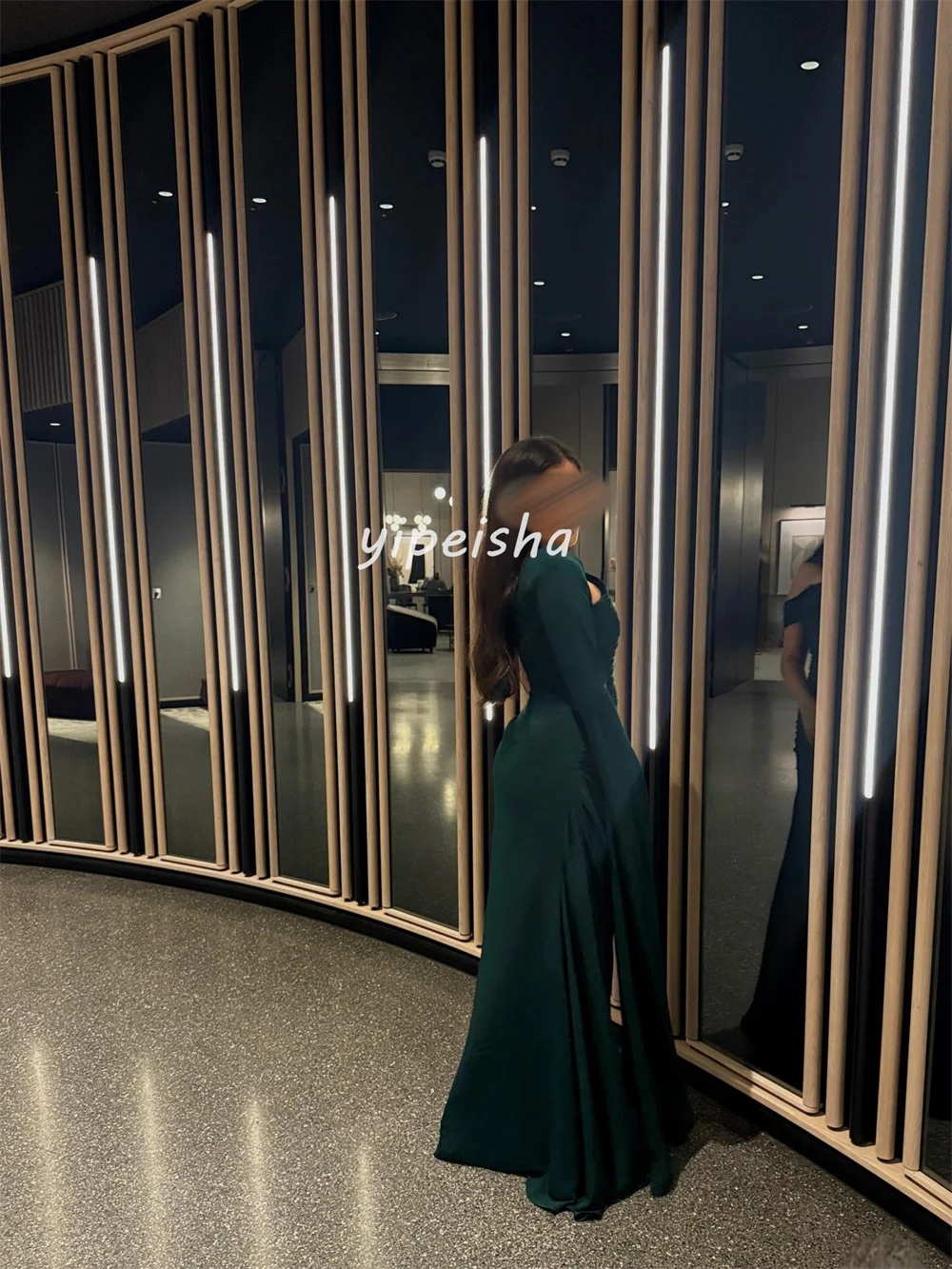 تخصيص مطابقة الأزياء الشيفون الطية Ruched رايات ألف خط الخامس الرقبة فساتين طويلة فساتين السهرة الأحجام المتاحة جودة عالية #5