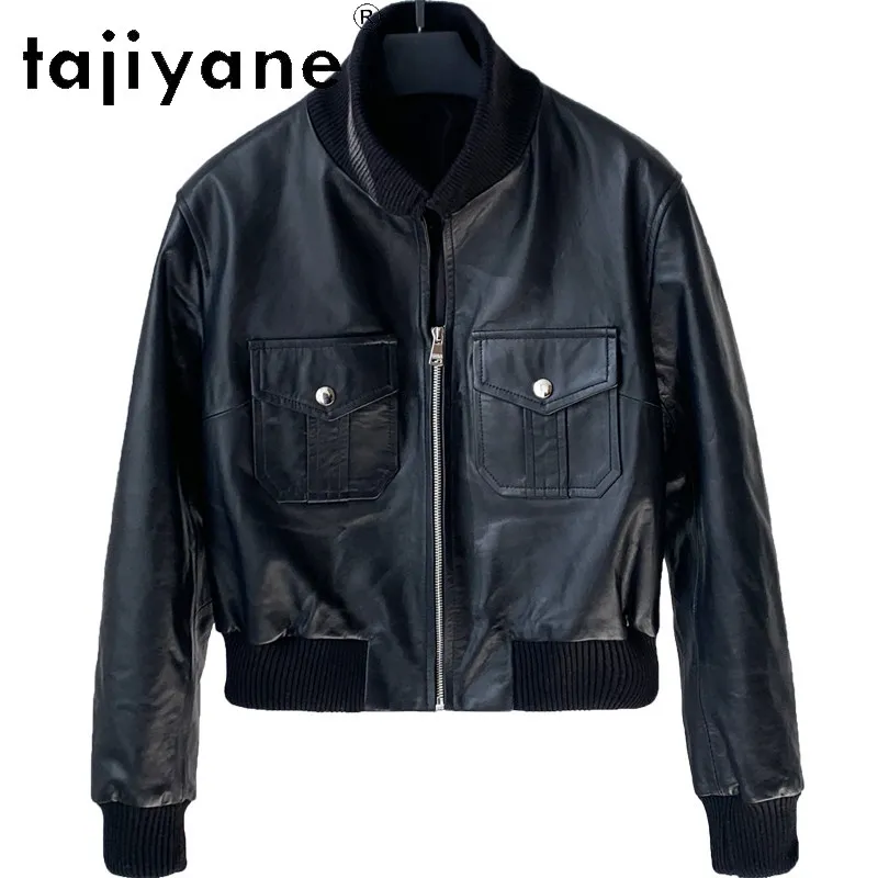 

TAJIYANE Real Leather Jacket Woman Short Leather Baseball Coat Chic Sheepskin Motorcycle Jackets for Woman Clothing New Дубленка