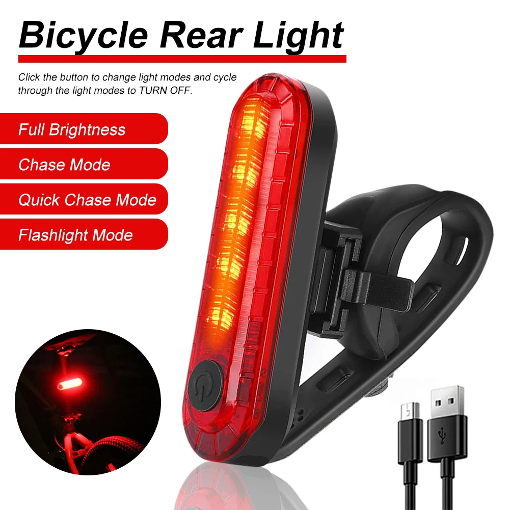 2pcs Bright Bicycle Rear Light USB Rechargeable Cycling Taillight Safety Flashlight 4 Modes LED Bike Tail Light Accessories