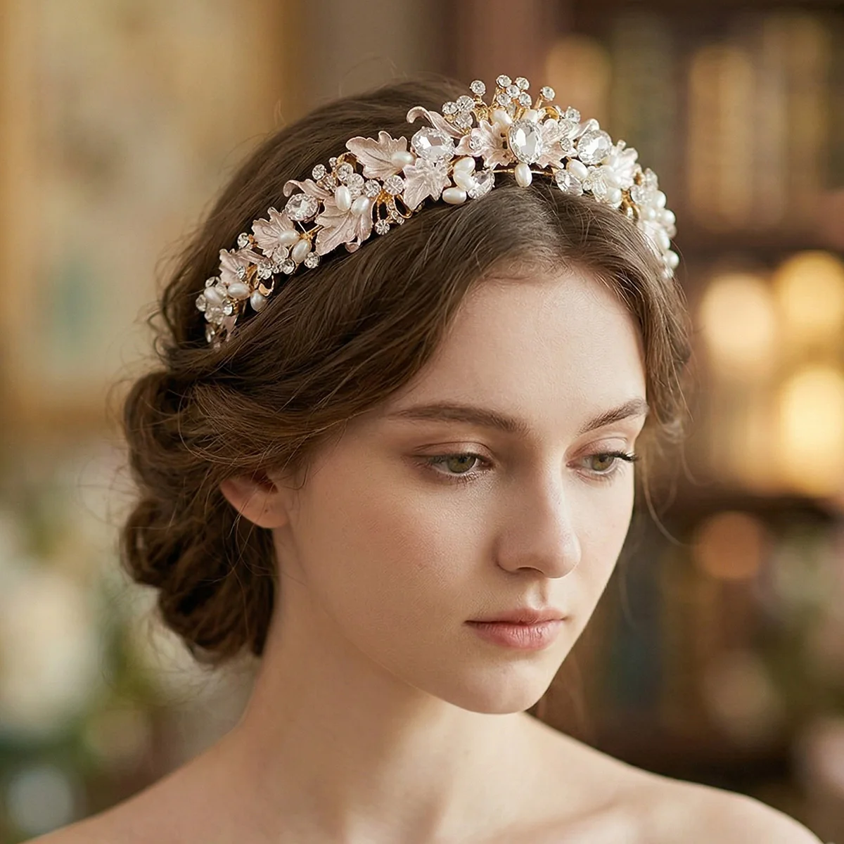 

Fashion Handmade Pearl Flower Hairband Large Crystal Tiara Queen's Crown Bridal Wedding Headpieces Party Jewelry For Women