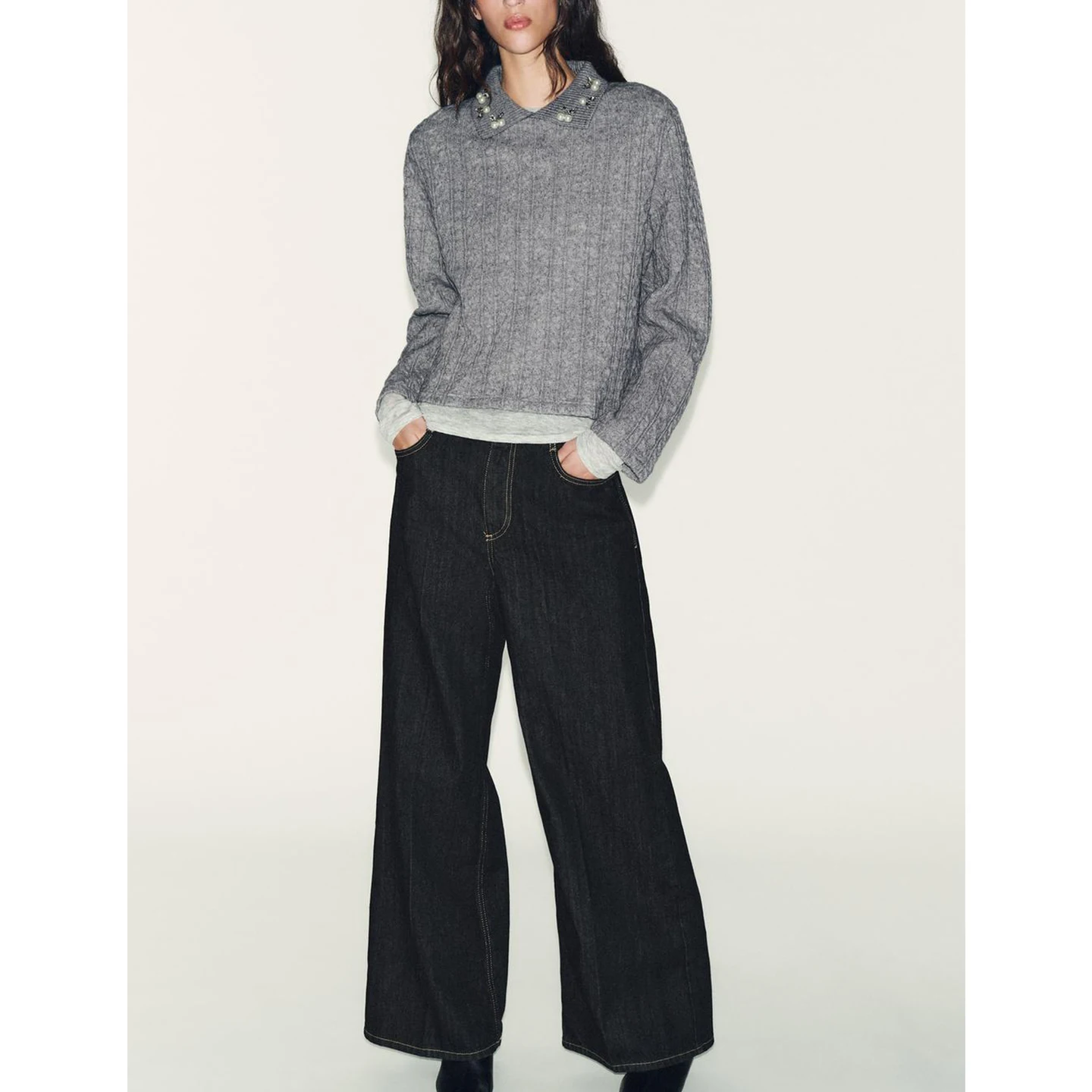 

Autumn Winter New Arrival Women's Loose Sle Long Sve Turn-down Collar Jewelry Ne Knitted Sweater Simple Casual Polyest...