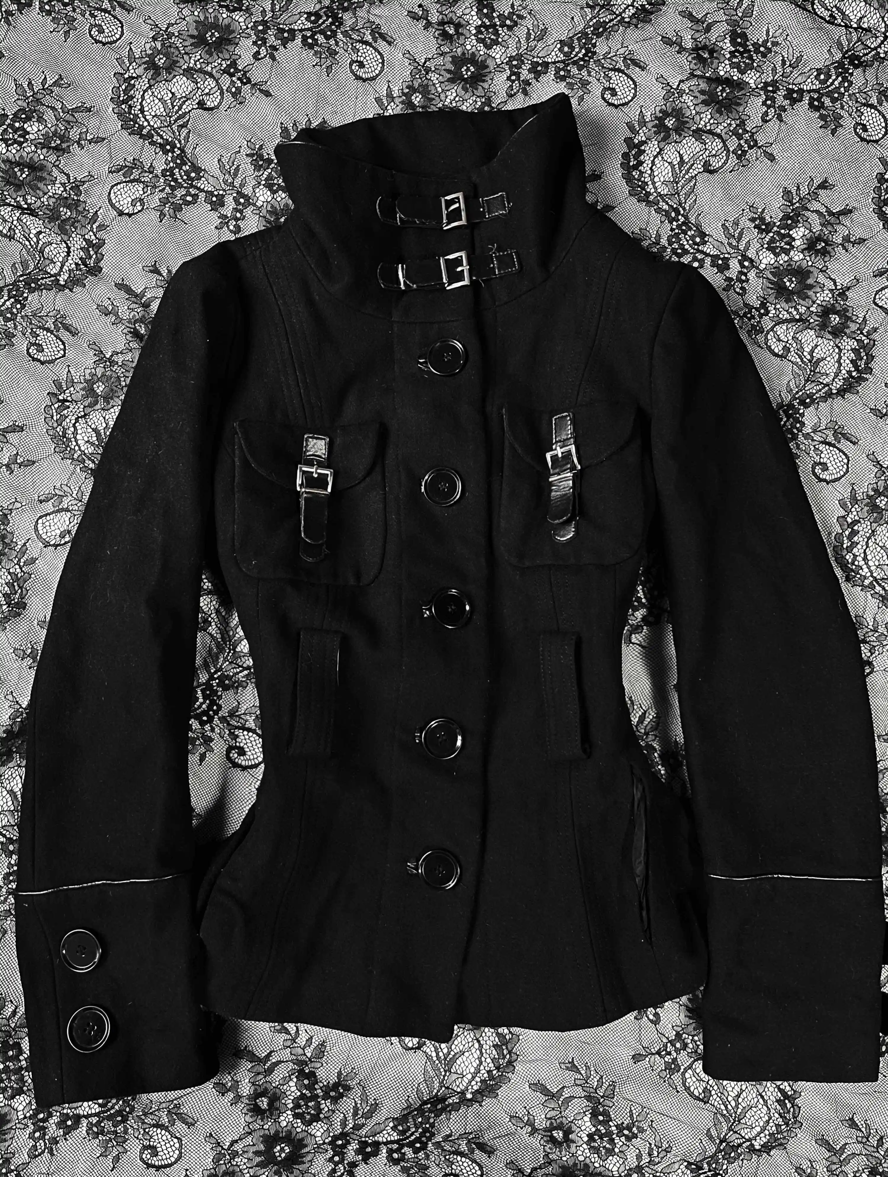 Women Gothic Punk Stand Up Collar Single Breasted Jacket Retro Slim Fit Motorcycle Gang Windproof Coats Y2k Street Short Jacket