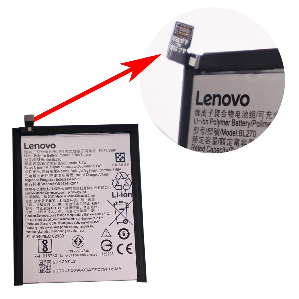 BL270 100% Original Battery For Lenovo G5 Plus /G Plus K6 Note K53a48 Vibe K6 Plus Battery 4000mAh + Free Tools