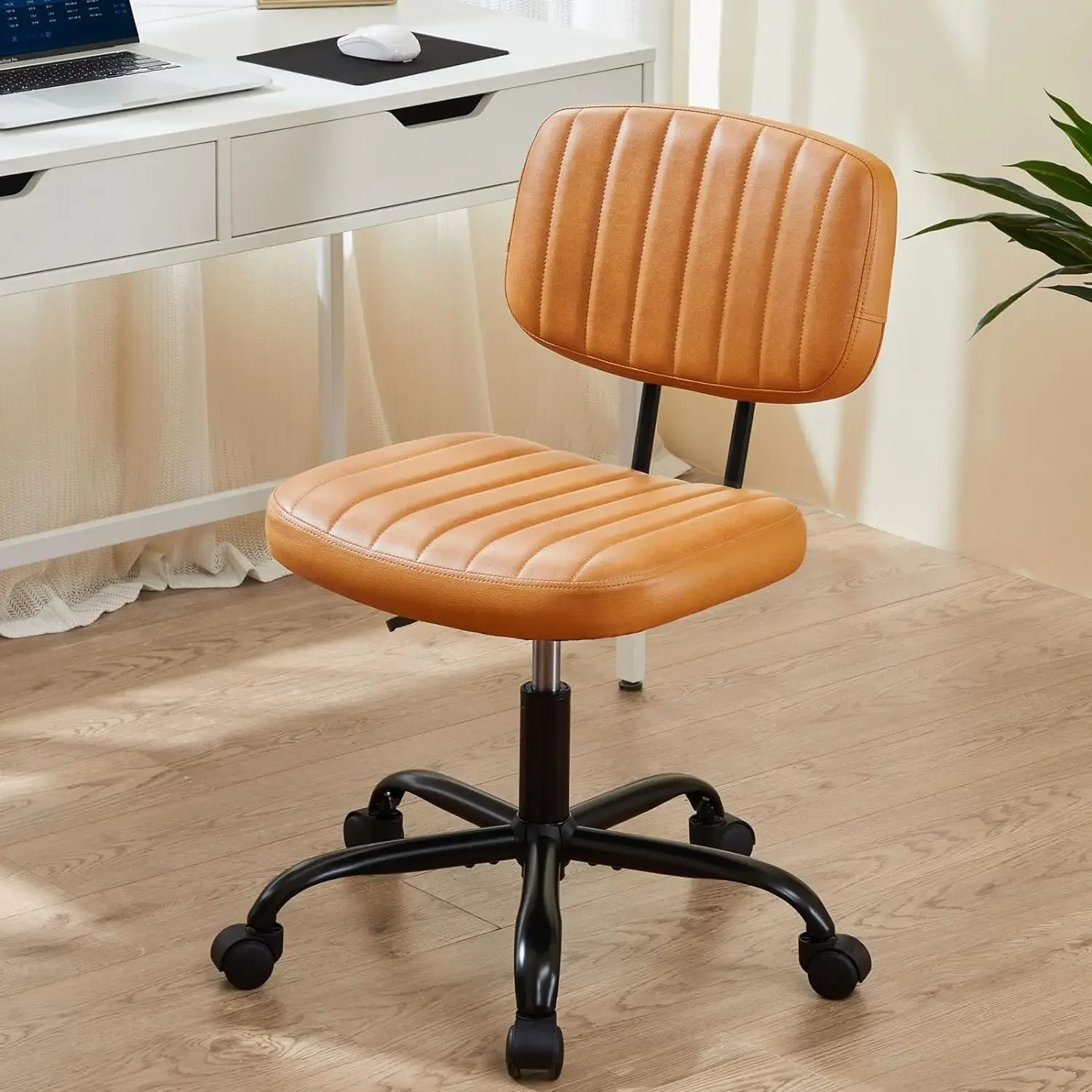 

Small Office Desk Chair with Wheels Armless Comfy Computer Chair with Lumbar Support, PU Leather Low Back Adjustable Height