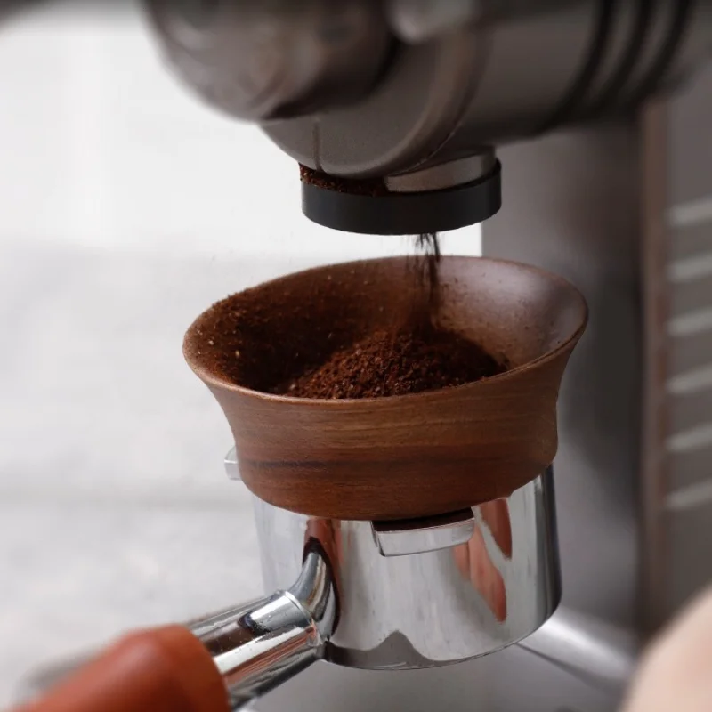 1pc Walnut wood with magnetic anti fly connecting ring, coffee handle connecting ring, grinder connecting quantitative ring
