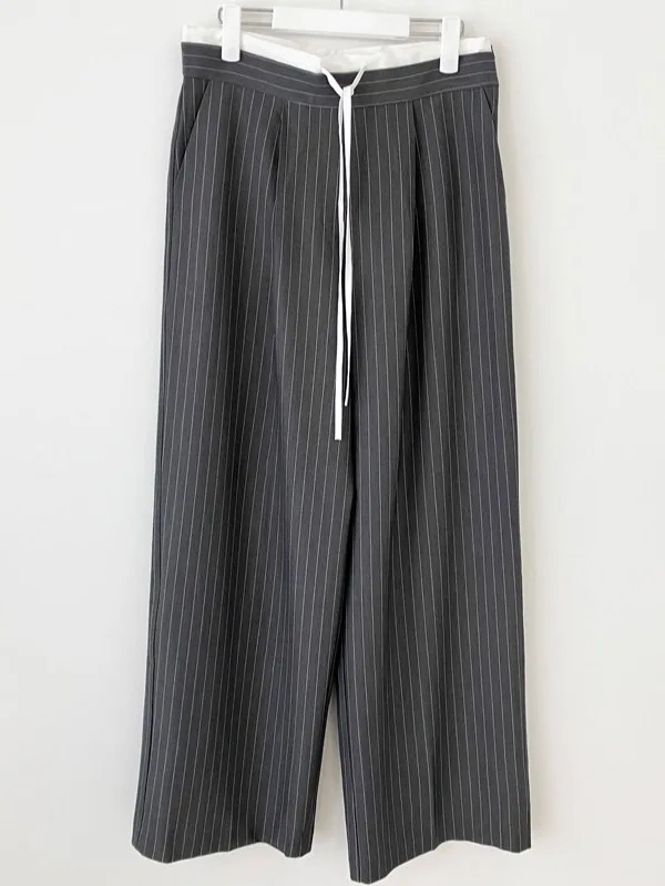 Faionable Casual Hosen frauen 2025, Sommer Neue Anti-Aging Patchwork Streifen Breite Bein West Hosen Sli Ele Bequem