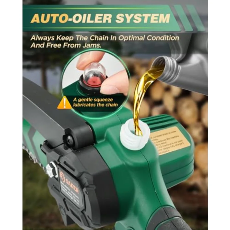 Mini motosega Saker con oliatore automatico Motoseghe da 6 pollici [2025 aggiornato] Mini motosega elettrica a batteria Piccola catena portatile portatile