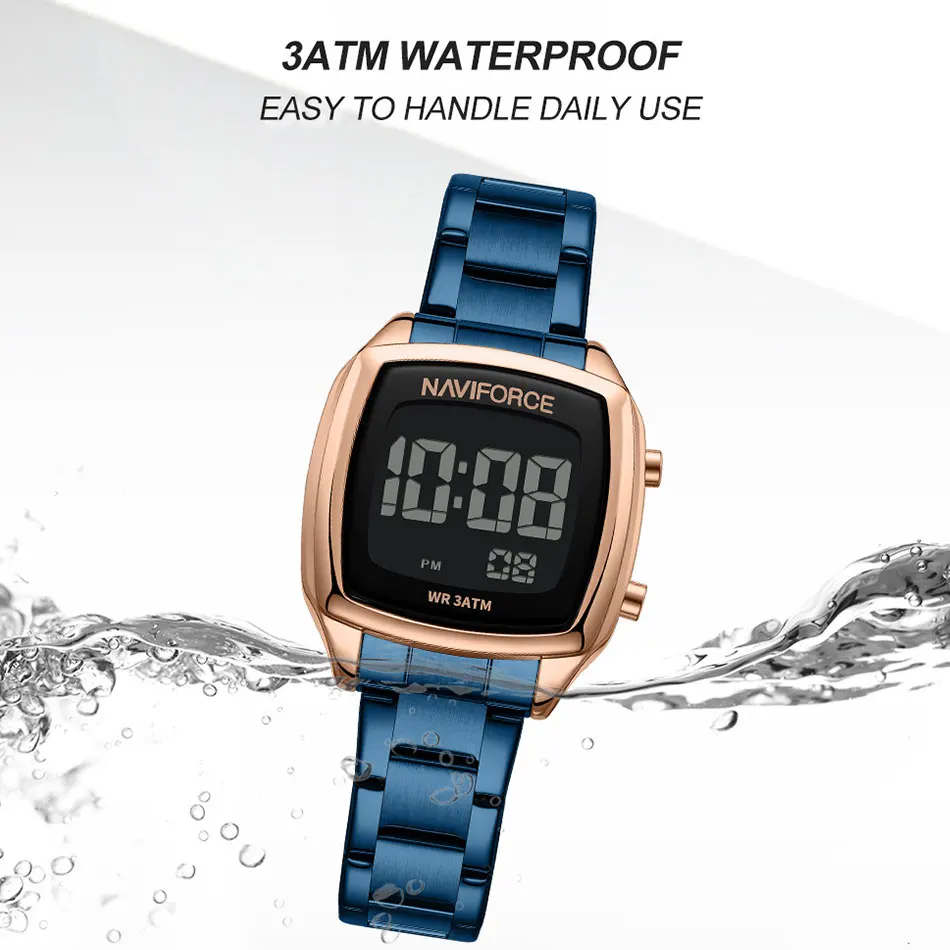 NAVIFORCE Band Watch Waterproof Retro Digital Stainless Steel Sports Watches Women Electronic Wrist Watch High Quality Clock