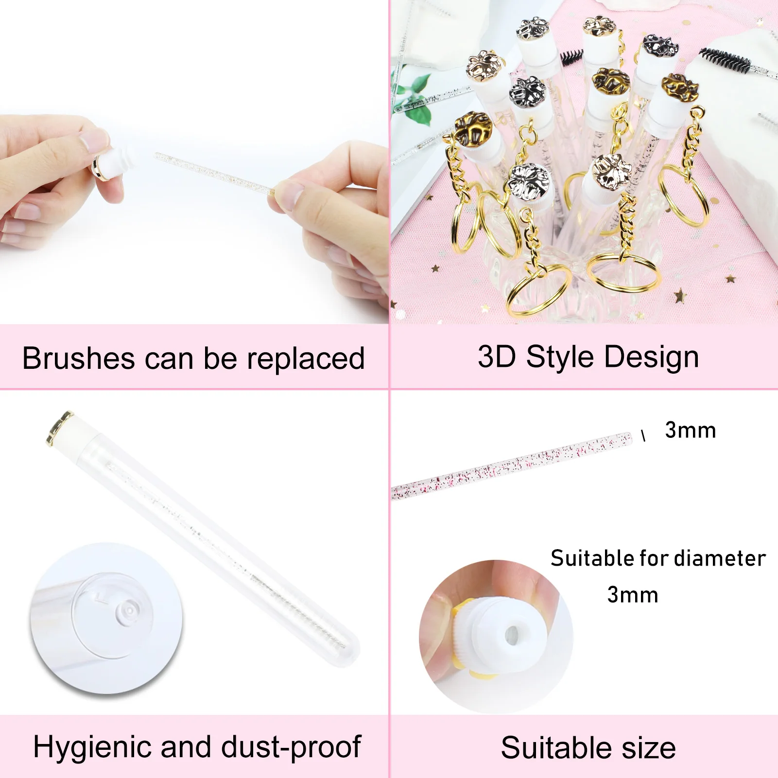 10 قطعة عصي الماسكارا أنبوب قابلة لإعادة الاستخدام لاش فرشاة أنبوب معدني مع المفاتيح رمش فرشاة أنابيب Spoolies لاش تمديد فرش #3