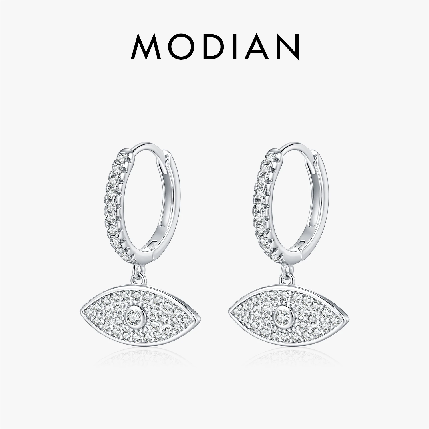 

MODIAN 925 Sterling Silver Trendy Dazzling Clear CZ Swings Hoop Earrings Classic Eyes Ear Buckle For Women Fine Jewelry