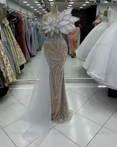 Uniques Nude White Cocktail Party Dresses Dubai Arabic Beaded Evening Birthday Prom Dress Crystals Engagement Gowns Customizedi