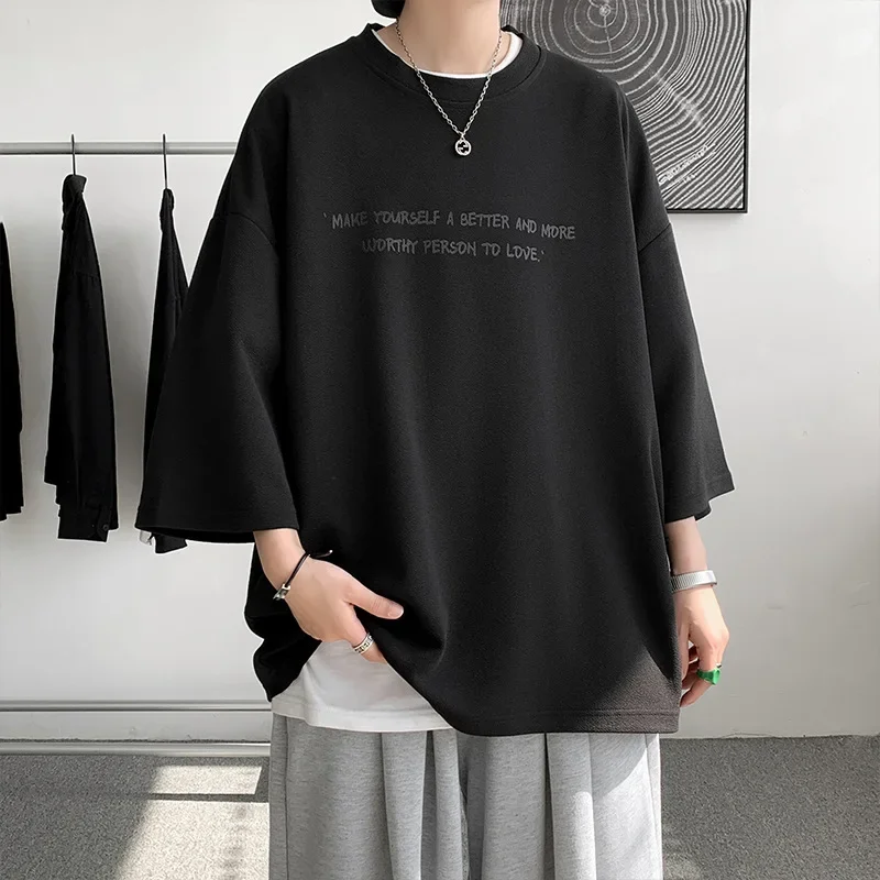 Korean Fashion Summer New Men T-shirt Short Sleeve Moisture Wicking Breathable Oversized Letter Print Tee Shirt Sweatshirt Y2k