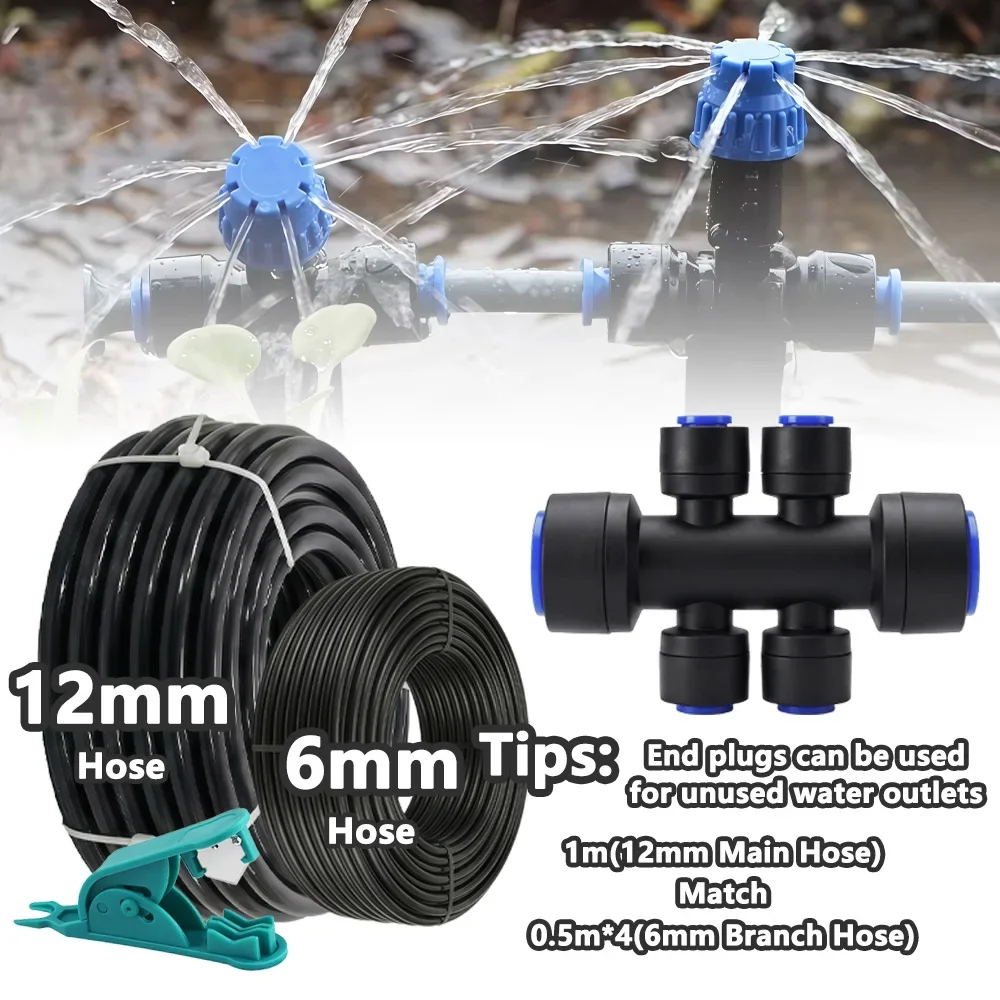 12 to 6mm Quick Connector Joints Tee Taps Ball Valve Adapter for Garden Drip System 3/8 Inch OD 12mm PE Hose Irrigation Watering