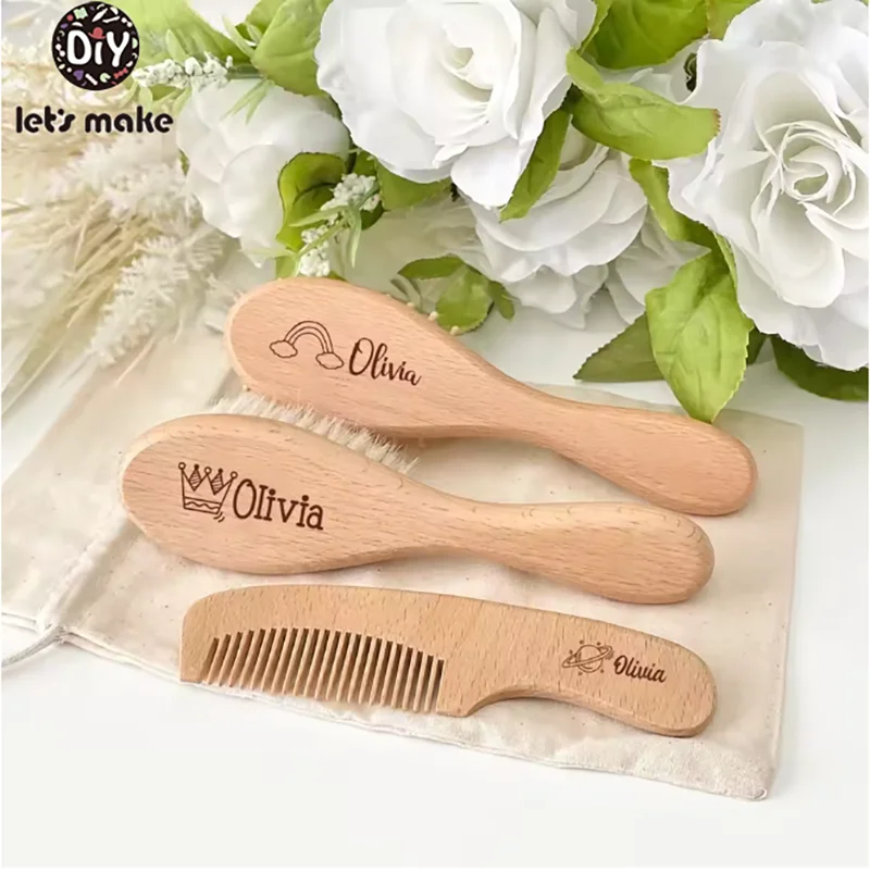 Let'S Make Baby Wooden Brush Comb Newborn Hair Brush Infant Head Massager Hair Brush Infant Comb Head Massager Custom Logo