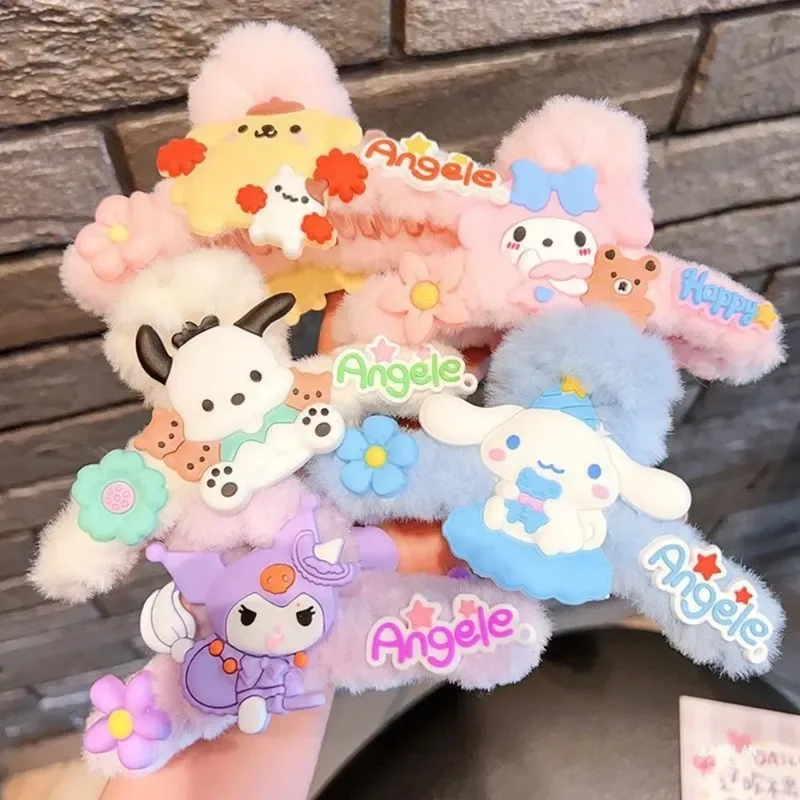 

6pc Sanrio Hair Clip Kawaii Hello Kitty Cinnamoroll My Melody Plush Hairpin Cute Shark Clip Girls Cartoon Anime Hair Accessories