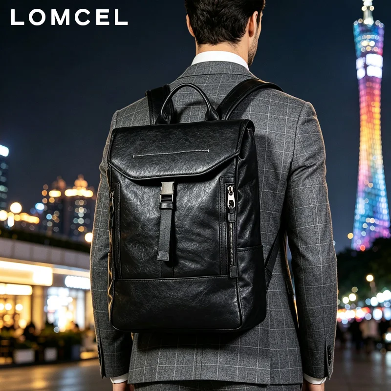 LOMCEL 26 Men's double-shoulder bag - new leather model for business and commuting. Full-grain leather, large capacity, trendy