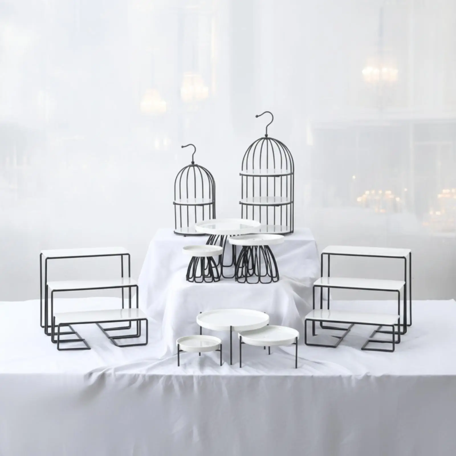 Wedding Dessert Stand Set with Porcelain Cake Holder and Metal Tiered Racks for Cupcake Pastry Display
