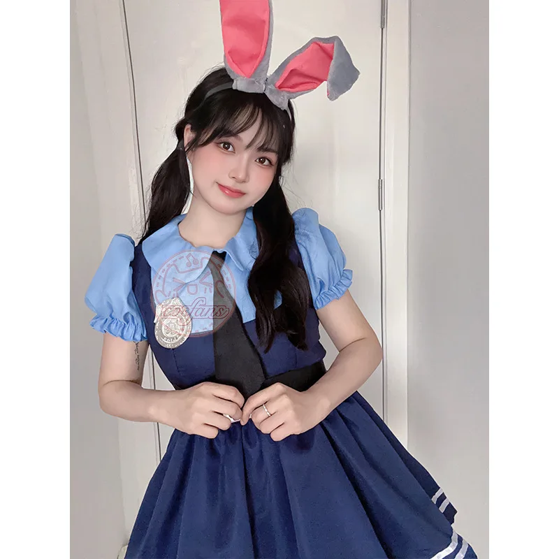 Zootopia Judy 코스프레 드레스 여성용 코스프레 애니메이션 Judy Hopps 드레스 만화 공동 스타일 드레스 코스프레 메이드 토끼 천
