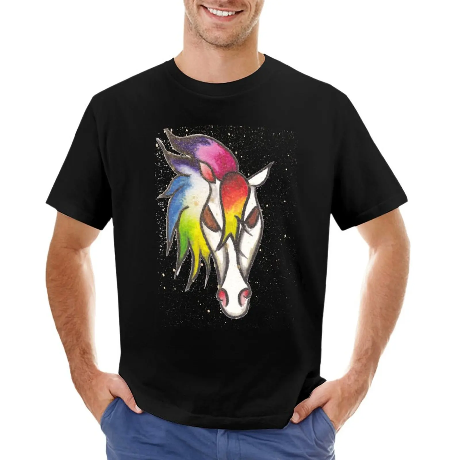 

Stylised Painted Rainbow Horse T-Shirt new edition sweat custom shirt vintage anime shirt clothes for men