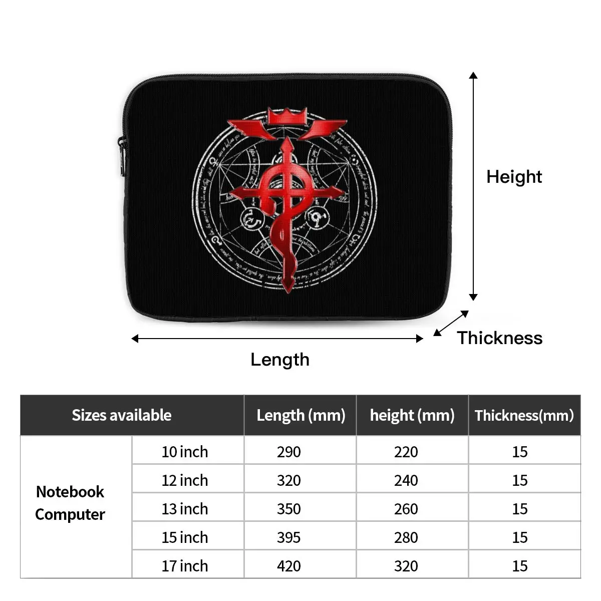 Fullmetal Alchemist Transmutation Symbol Notebook Laptop Bag Case Pouch 10 12 13 15 17 Inch Notebook Sleeve Cover Bag Tablet