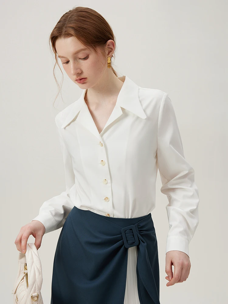 

FSLE Commuter Style White French Professional Long-sleeved Shirt for Women Spring Handsome Suit with Shirts Female 24FS11068