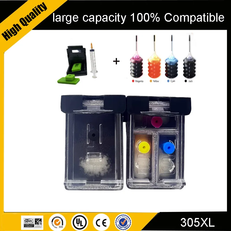 Einkshop For HP 305 XL 305XL Refillable Ink Cartridge Replacement For HP305 DeskJet 2710 2720 4110 4120 For HP 305 Cartridges