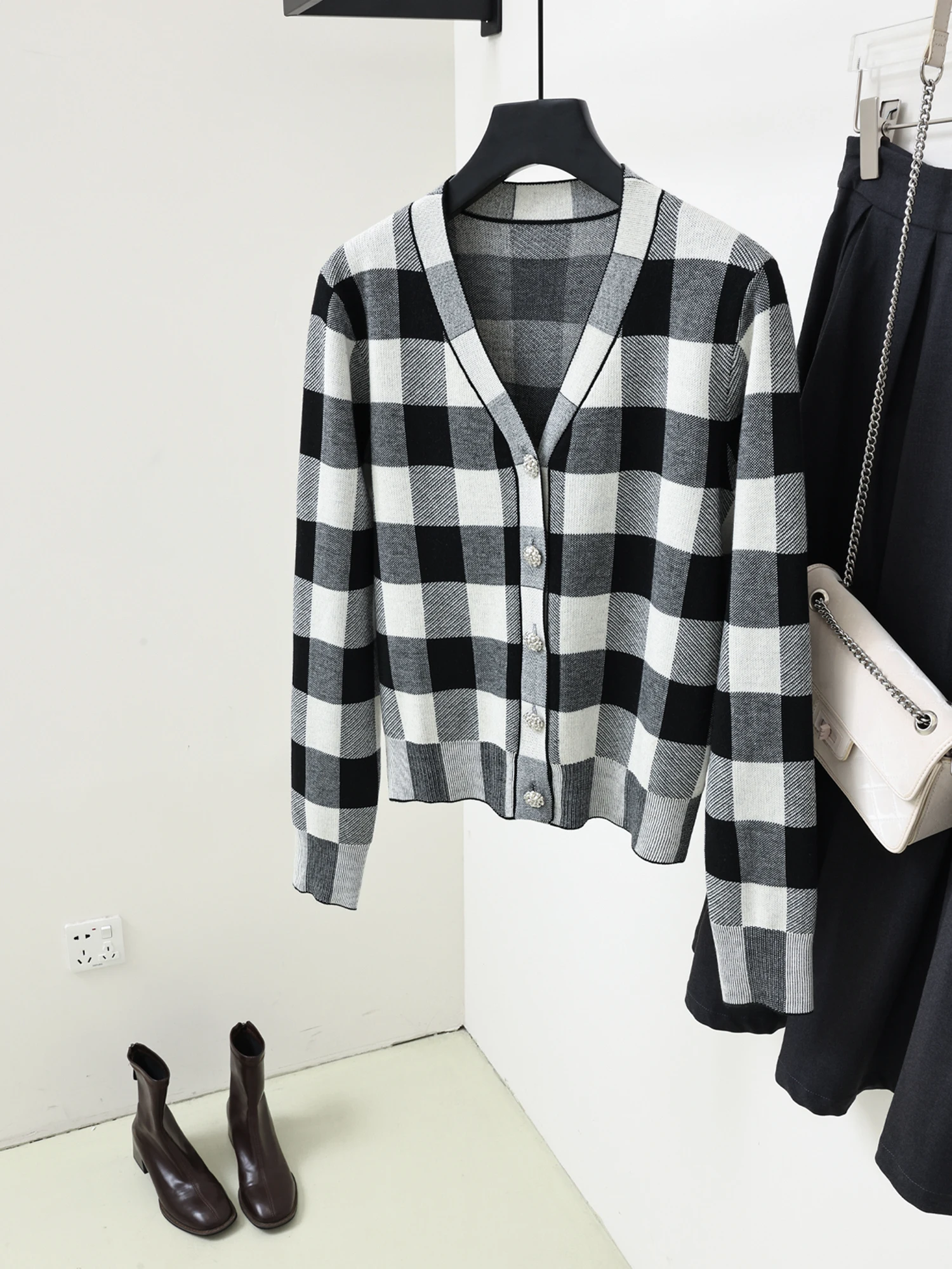 

Women's V-ne Wool Knitted Open Cardigan Cheered Pattern Casual Sle Spring Autumn New Outerwear Breathable Skin-friendly