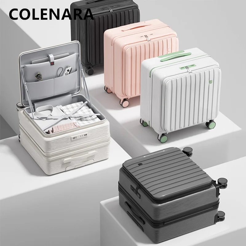 COLENARA Travel Luggage Front Opening Laptop Boarding Case USB Charging Trolley Case 18