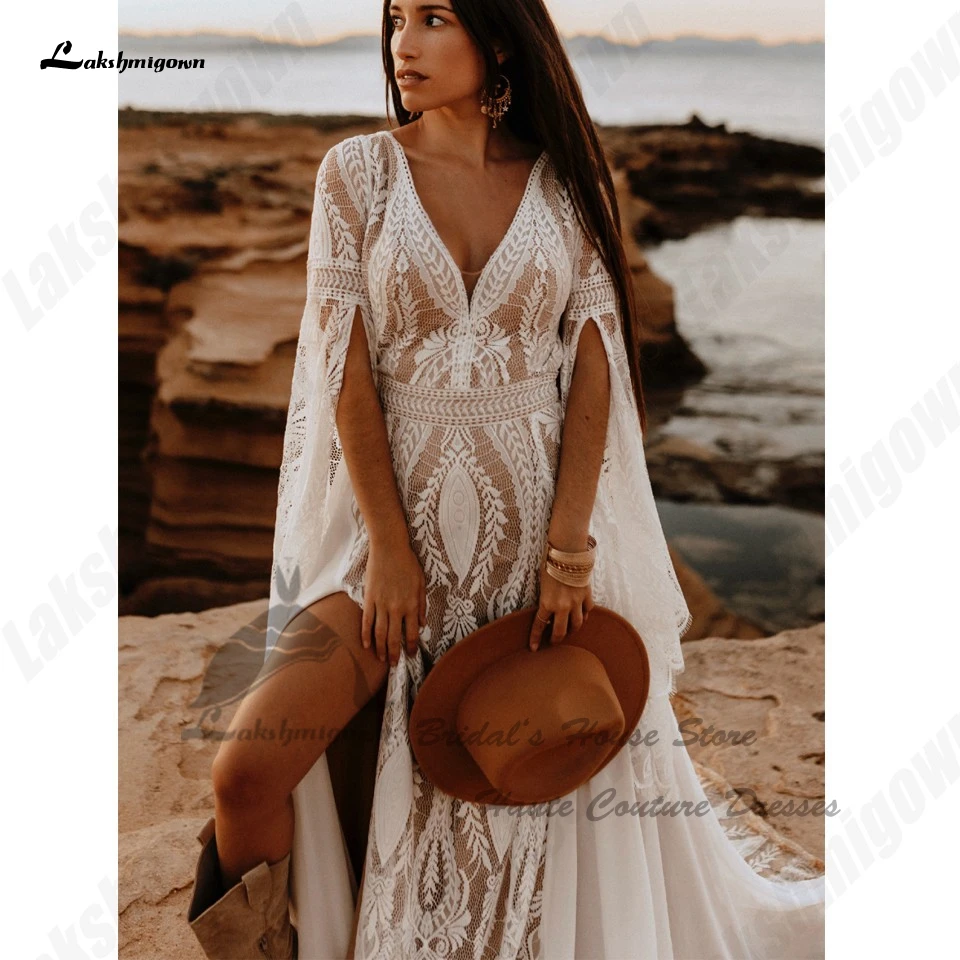 Lakshmigown Sukienka Boho Spitzen-Hochzeitskleider Maßgeschneidert 2026 Rückenfreies Strand-Brautkleid mit Hohem Seitenschlitz Vestidos Boda – Detail 6