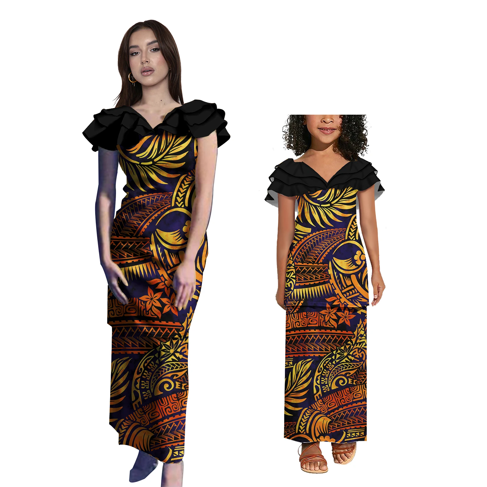 Tribal Polynesian Parent-child Mother Daughter Clothes Mommy And Me Dress Family Dress Outfits Children Clothing Sets