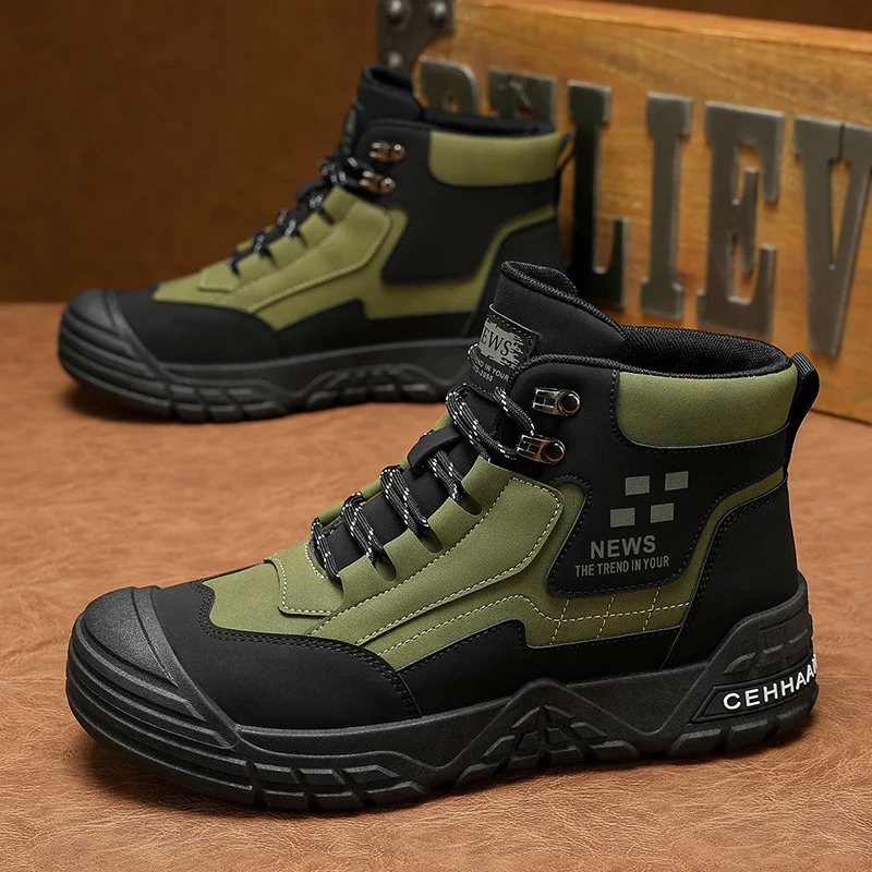 

Модные уличные мужские походные ботинки, удобные походные ботинки на шнуровке, мужские рабочие ботинки на нескользящей платформе для мужчин, треккинговая обувь