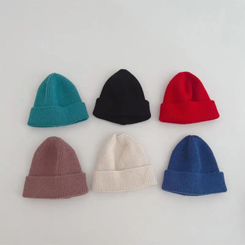 MiniAinis Autumn Winter Boy Girl Children Candy Color Solid Knitted Warm Hat Baby Warm Soft Cotton Cap Kid Fashion Kniting Caps