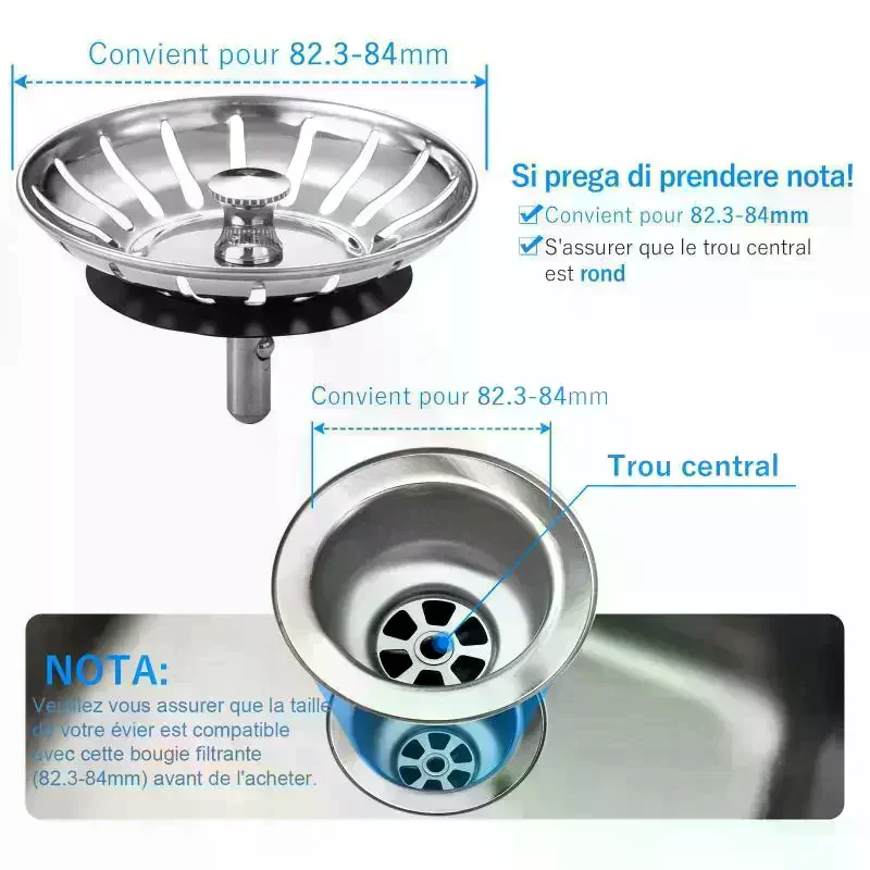 82mm Kitchen Sink Filter Hole Bathtub Hair Catcher Stopper Bathroom Sewer Drain Strainer Basin Sink Waste Filter Tools
