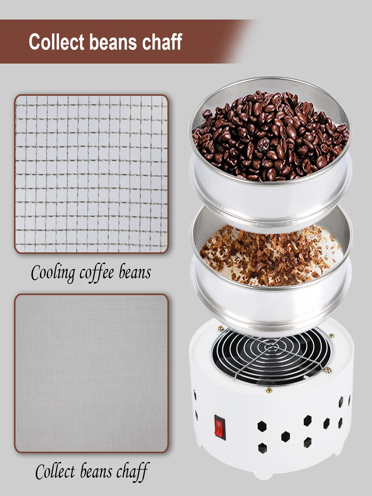 Coffee Bean Cooler Wissxoer Electric Coffee Roasting Cooling Machine High Capacity 500g-1000G Double Layer Collect Coffee Chaff