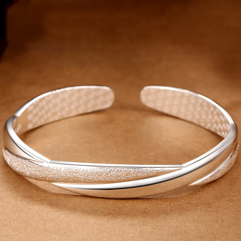 Sterling silver 925 bracelet matte process open interwoven women silver jewelry