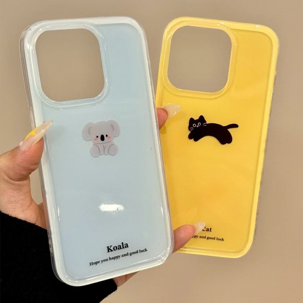 

Чехол для телефона для iphone 16, 15, 14, 13, 12, 11 Pro Max Plus, корейский INS, однотонный противоударный защитный чехол с принтом коалы, черного кота