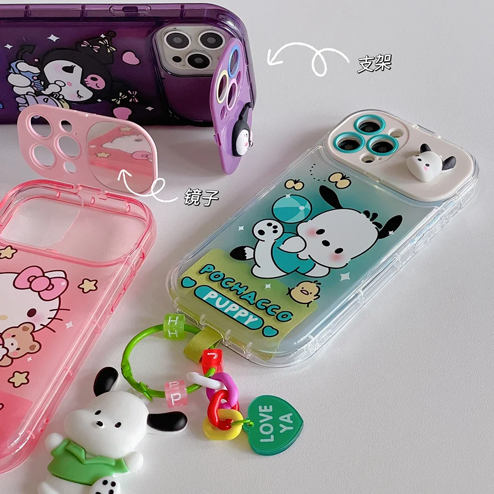 Sanrio Hallo Kitty Kuromi Melodie Cinna moroll mit Ornamenten Make-up Spiegel Handy hülle für iPhone 11 12 13 14 15 pro xs xr max