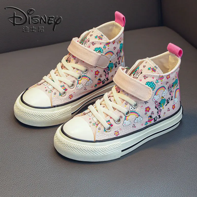 Minnie mouse Children\'s Shoes Girls\' Shoes 2024 New Spring And Autumn High Top Canvas Shoes For Female Students Versatile shoes