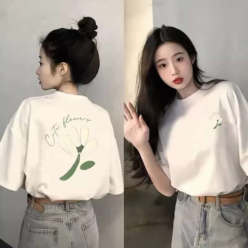 Heavyweight Pure Cotton Summer Short Sleeves T-shirt Printed Loose Niche College Style Youth All-Match Top