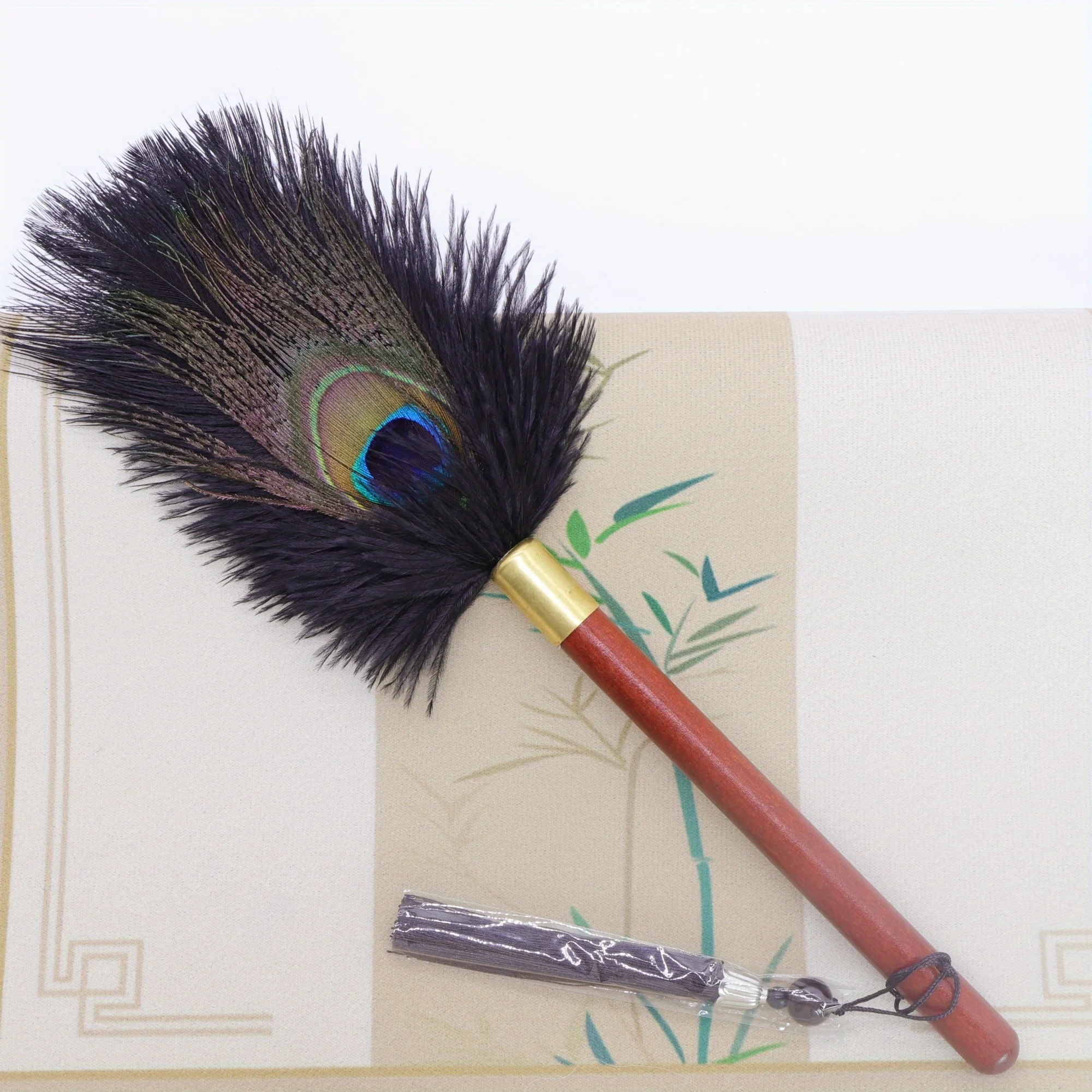 

Walnut Handle Feather Duster Multifunctional Electrostatic Dustproof Cleaning Tool for Furniture, Bedding