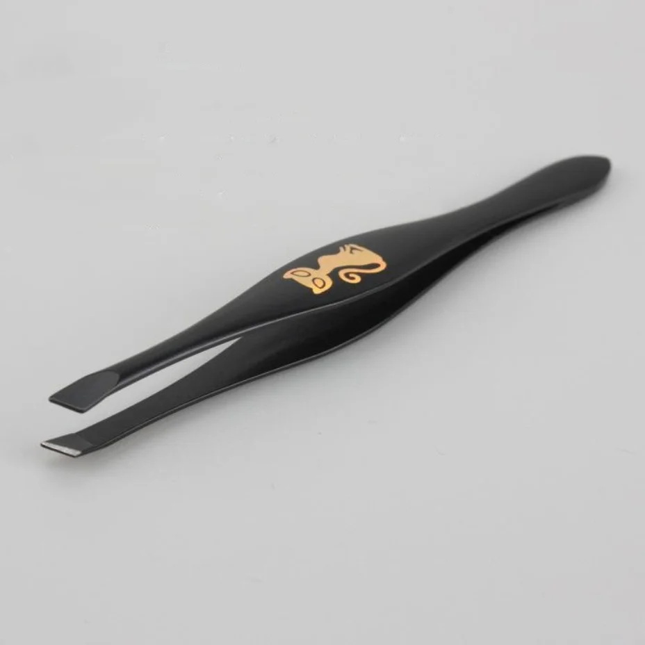 Slant Tweezers Shape Hair Pluckers Spray Paint Black Eyebrow Trimming Shaving Stainless Eyelash Tweezers